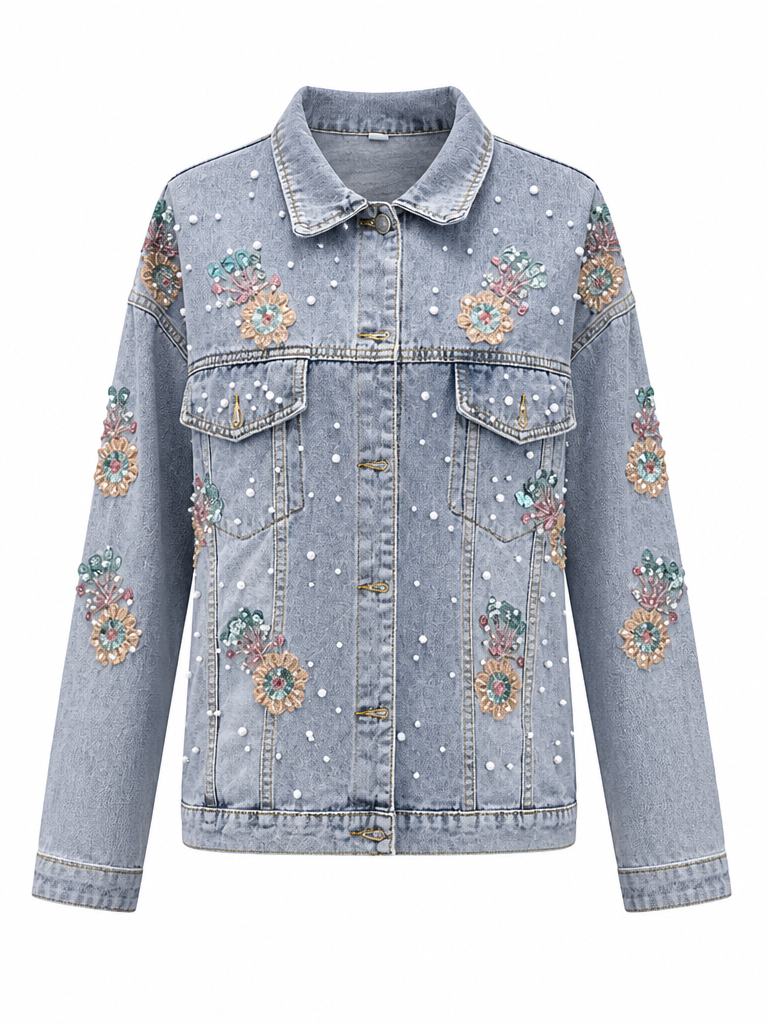 Fierce Pearl Sequin Denim Jacket