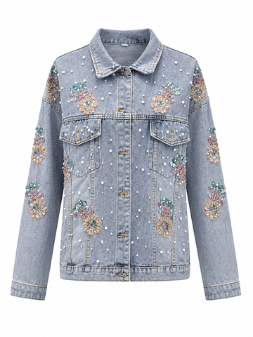 Fierce Pearl Sequin Denim Jacket