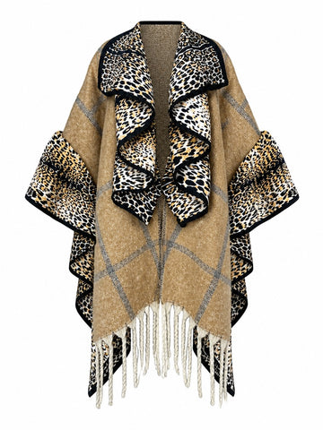 Fierce Leopard Tassel Knit Poncho