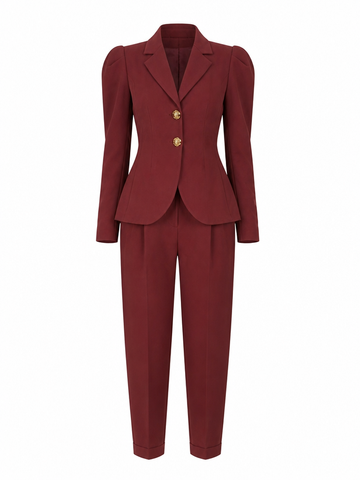 Confident Slim Puff Sleeve Pant Suit