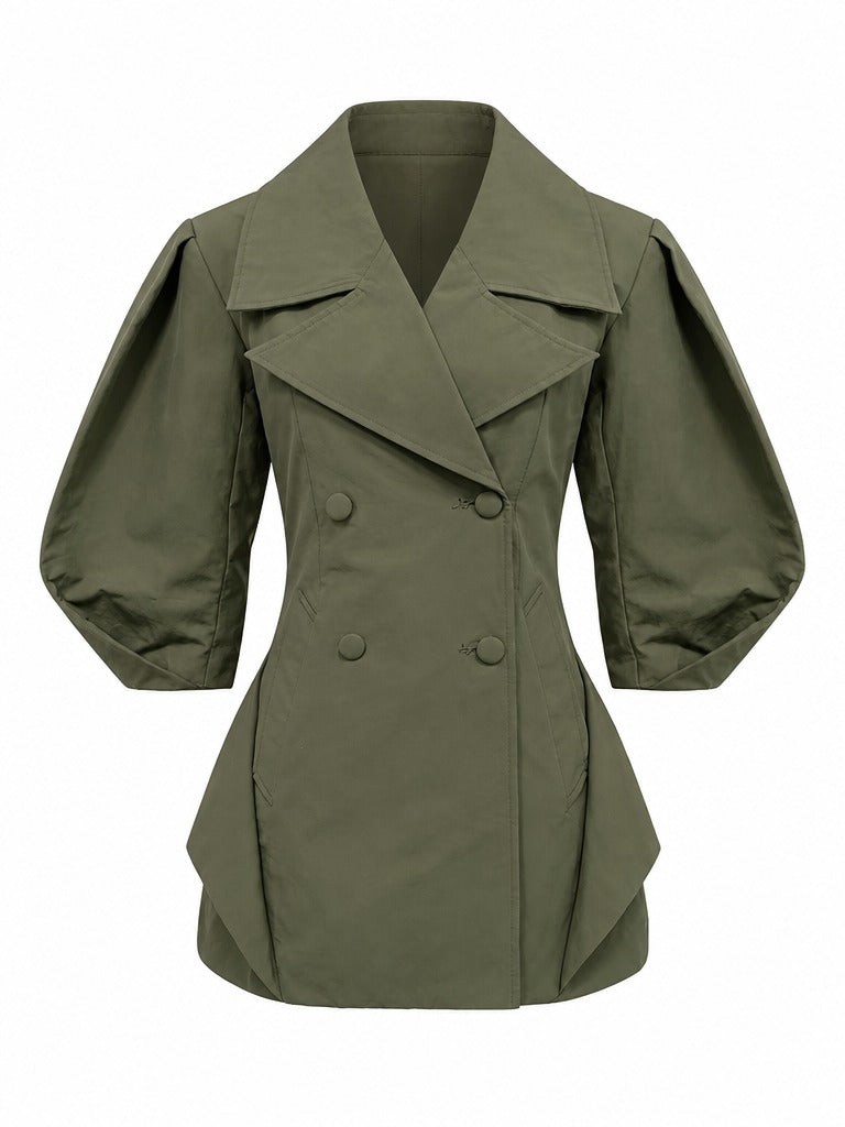 Audacious Double-Breasted Puff Sleeve Jacket
