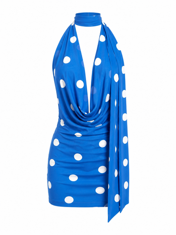 Confident Polka Dot Halter Mini Dress