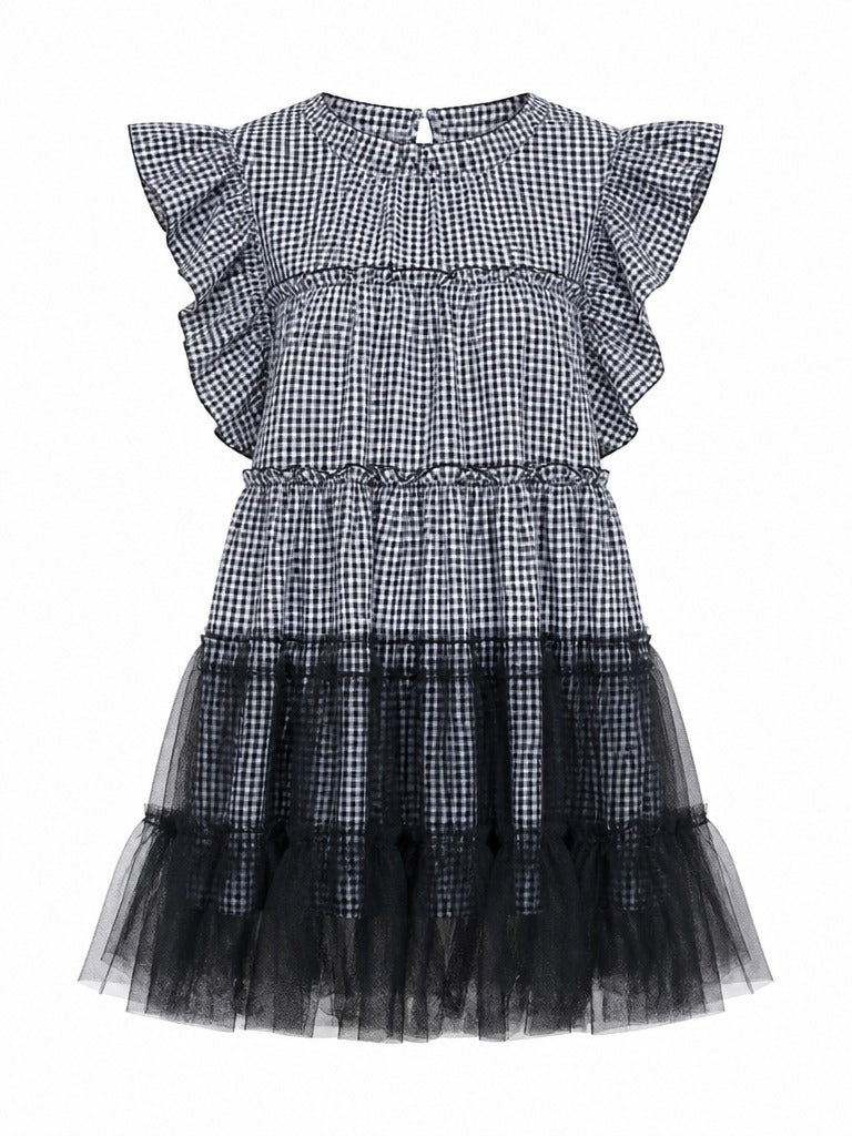 Audacious Plaid Mesh Mini Dress