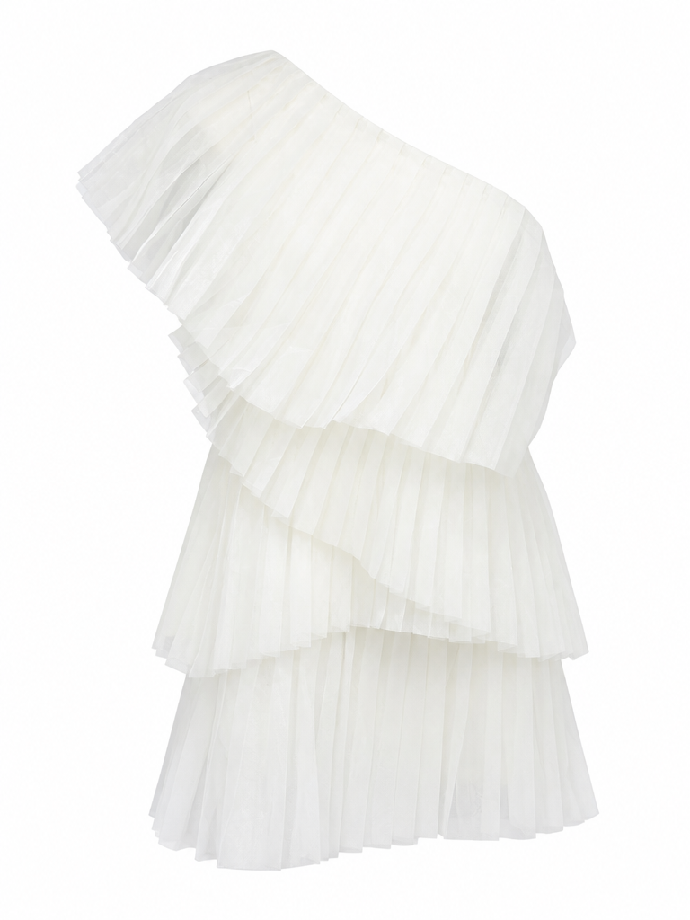 Elegant Mesh Pleated One-Shoulder Blouse