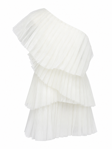 Elegant Mesh Pleated One-Shoulder Blouse
