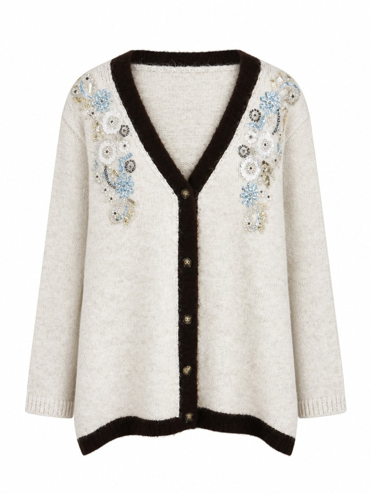Radiant Beaded Floral Knit Cardigan