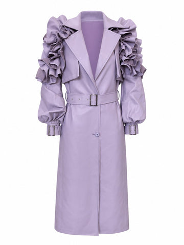 Audacious Ruffled Faux Leather Trench Coat