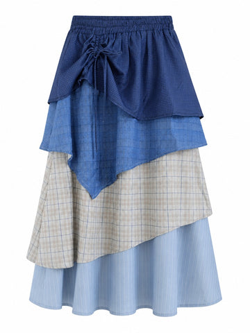 Unique Patchwork Plaid Midi Skirt