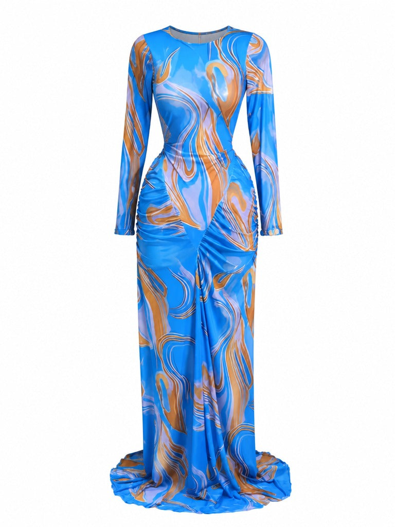 Audacious Printed Ruched Maxi Dress