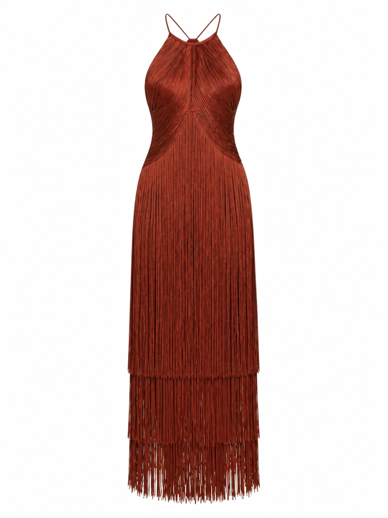 Magnetic Tassel Halter Maxi Dress