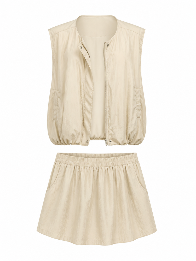 Grounded Polyester Loose Vest Skirt Set
