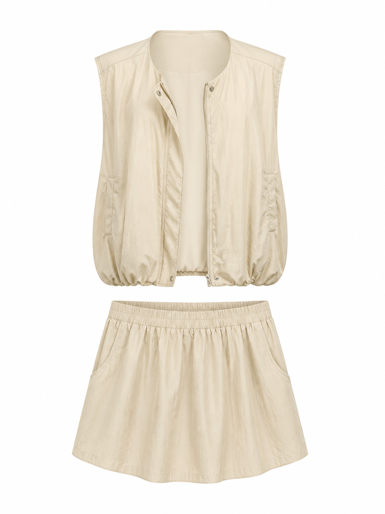 Grounded Polyester Loose Vest Skirt Set
