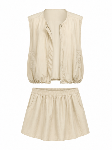 Grounded Polyester Loose Vest Skirt Set