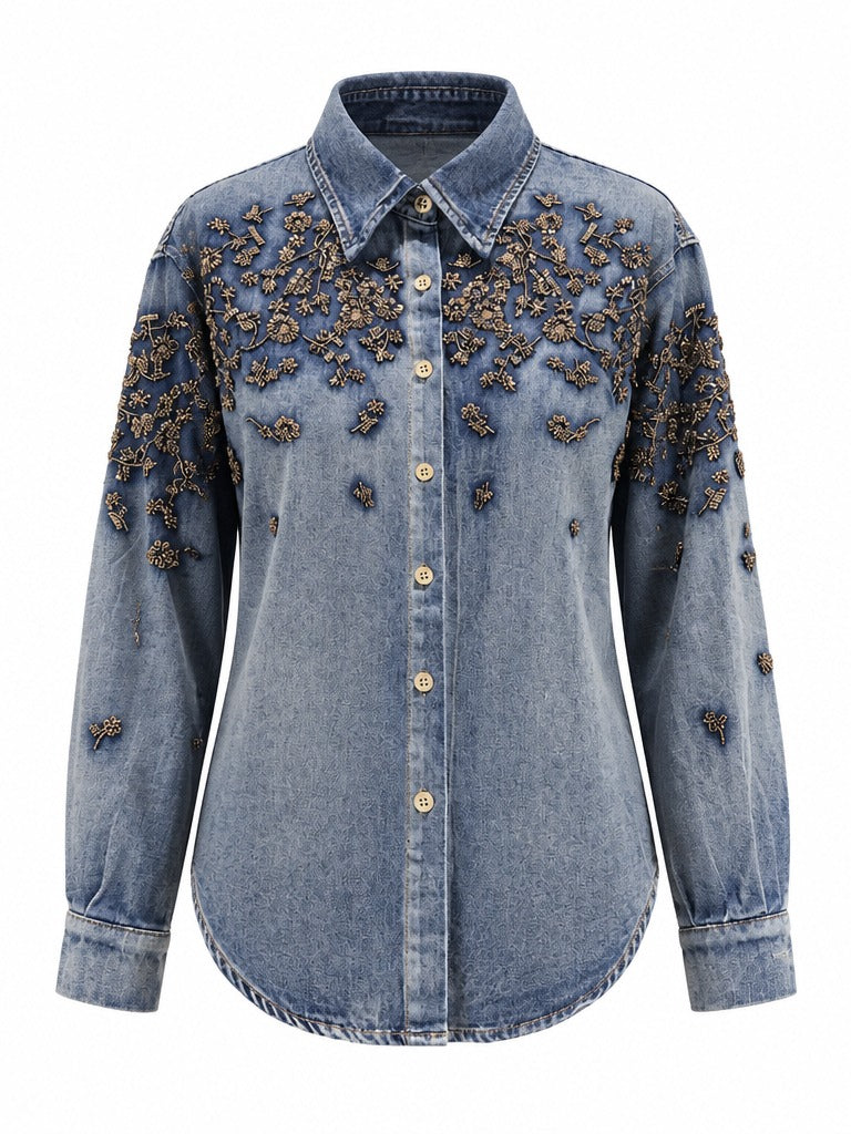 Adventurous Embroidered Oversized Denim Blouse