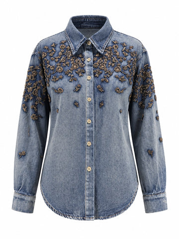 Adventurous Embroidered Oversized Denim Blouse
