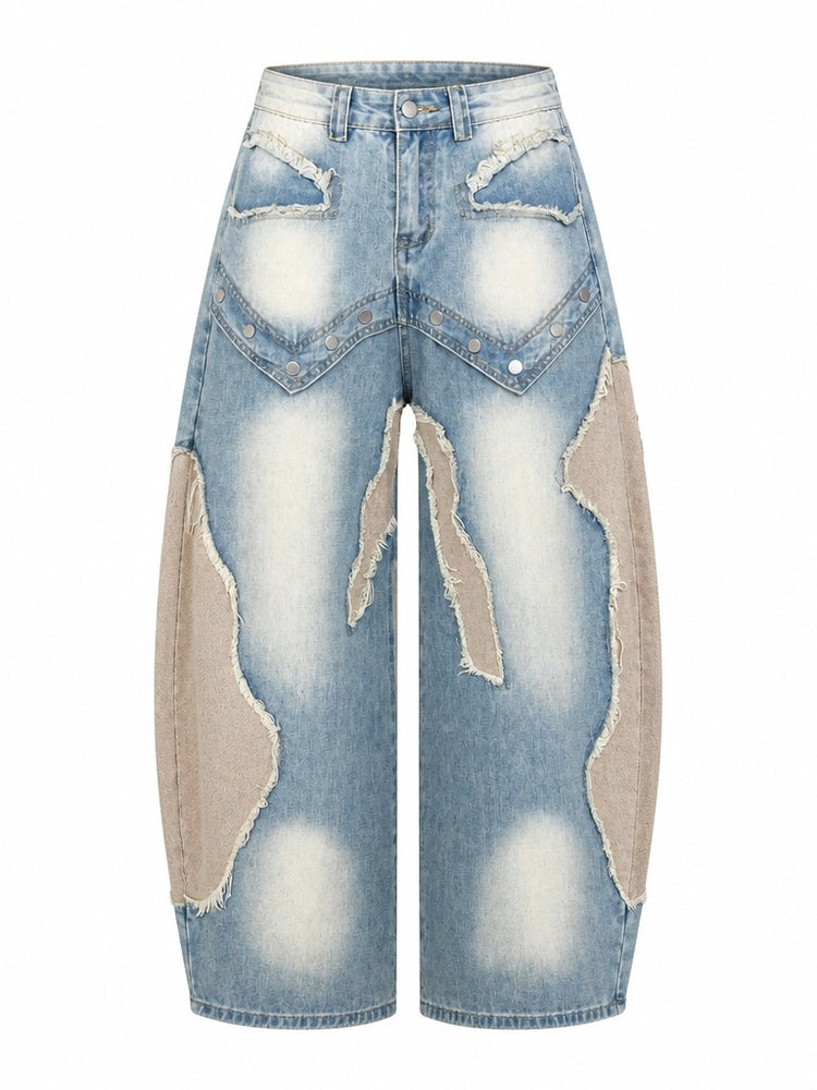 Audacious Patchwork Distressed Wide Jeans