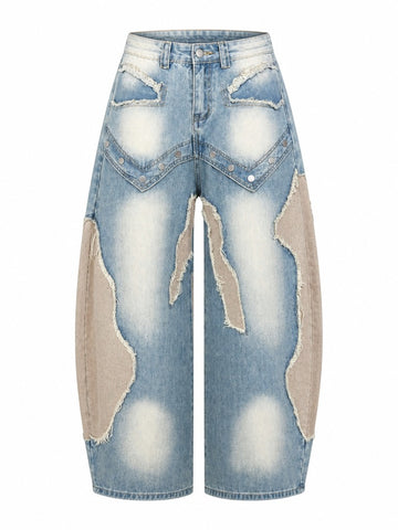 Audacious Patchwork Distressed Wide Jeans