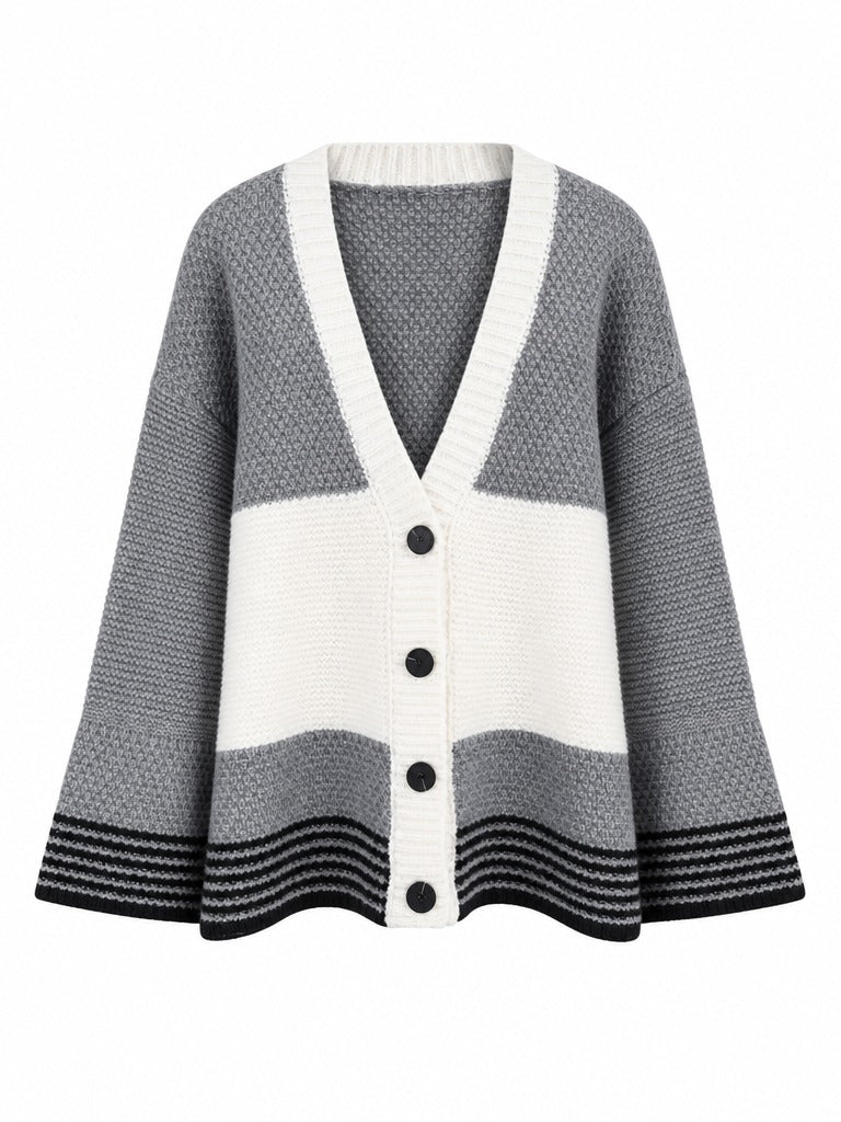 Grounded Knitted Striped Cardigan