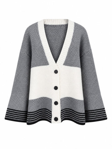 Grounded Knitted Striped Cardigan