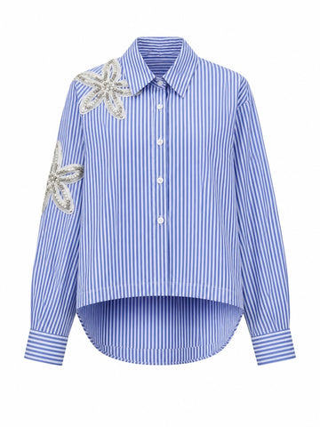 Divine Striped Beaded Floral Blouse