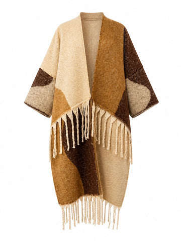 Grounded Geometric Tassel Knit Coat