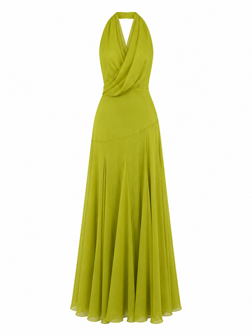 Elegant Halter Pleated Maxi Dress