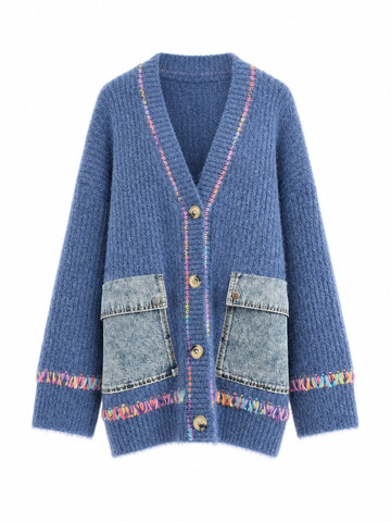 Vibrant Patchwork Knit Cardigan