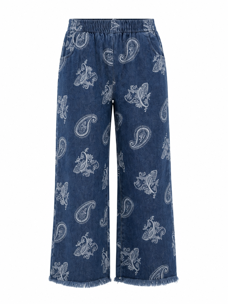 Wild Heart Paisley Wide-Leg Denim Pants
