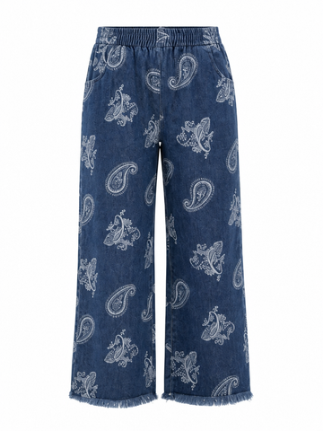 Wild Heart Paisley Wide-Leg Denim Pants