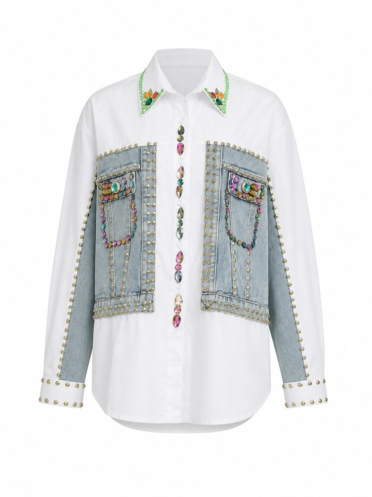 Audacious Beaded Rivet Denim Blouse