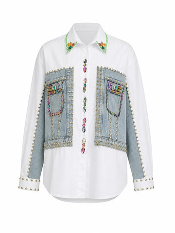 Audacious Beaded Rivet Denim Blouse