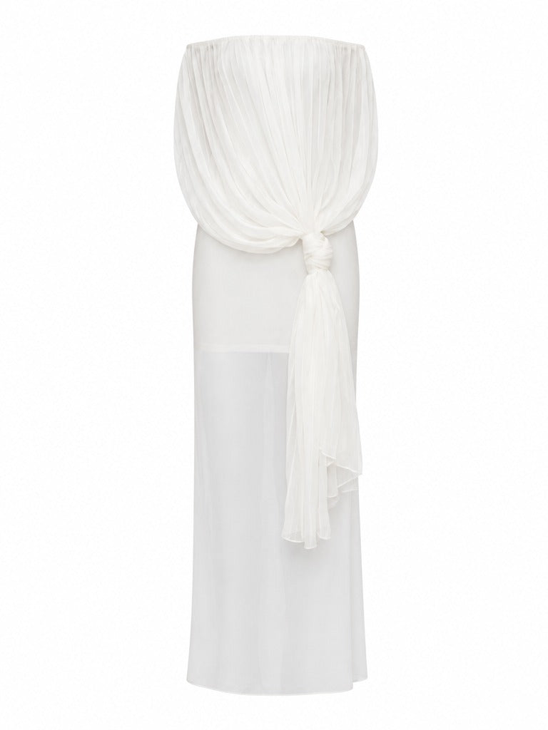 Ethereal Draped Sheer Maxi Dress