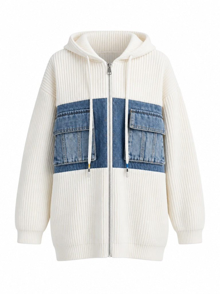 Adventurous Patchwork Hooded Cardigan