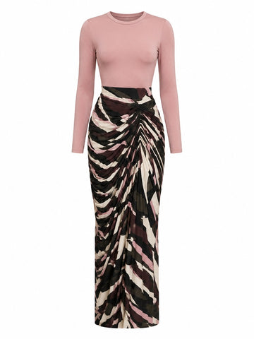 Radiant Ruched Patterned Maxi Dress
