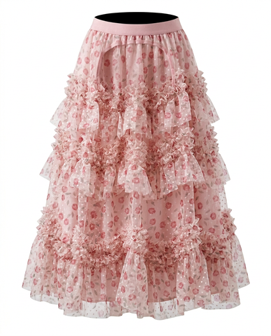 Divine Floral Ruffle Maxi Skirt