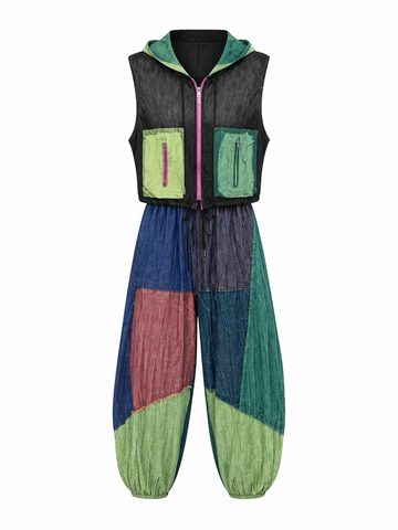 Unique Color Block Denim Set