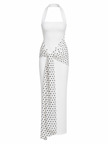 Elegant Polka Dot Halter Maxi Dress