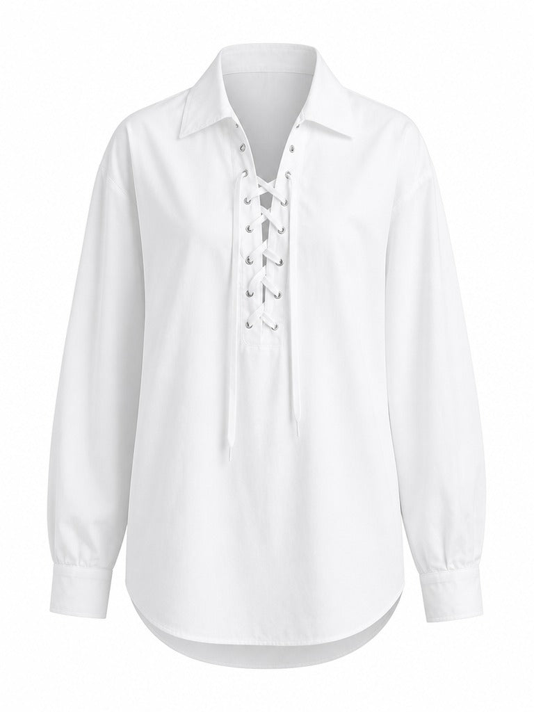 Liberated Loose Lace-Up Blouse