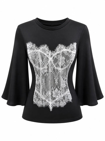 Confident Lace Flare Sleeve Top