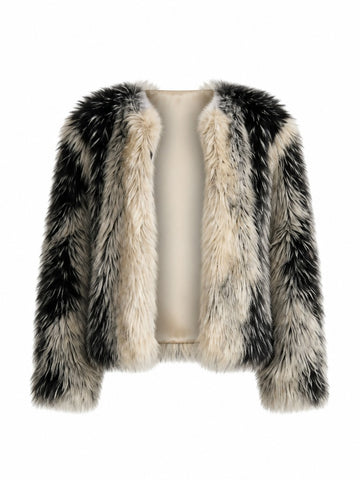 Fierce Color Block Faux Fur Coat