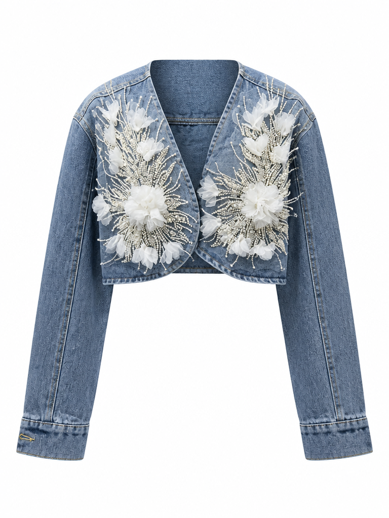Divine Rhinestone Floral Denim Jacket