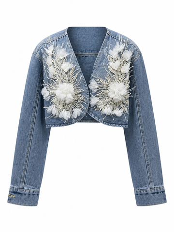 Divine Rhinestone Floral Denim Jacket