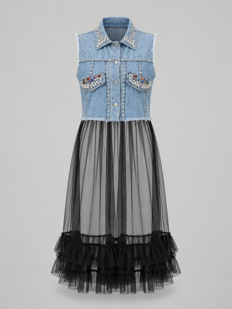 Audacious Pearl Mesh Vest Dress