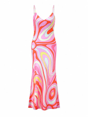 Vibrant Printed Satin Midi Dress