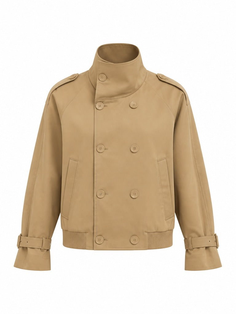 Confident Khaki Cropped Trench Coat