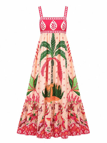 Wanderlust Printed Square Neck Maxi Dress