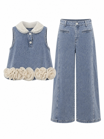 Worthy Floral Denim Vest