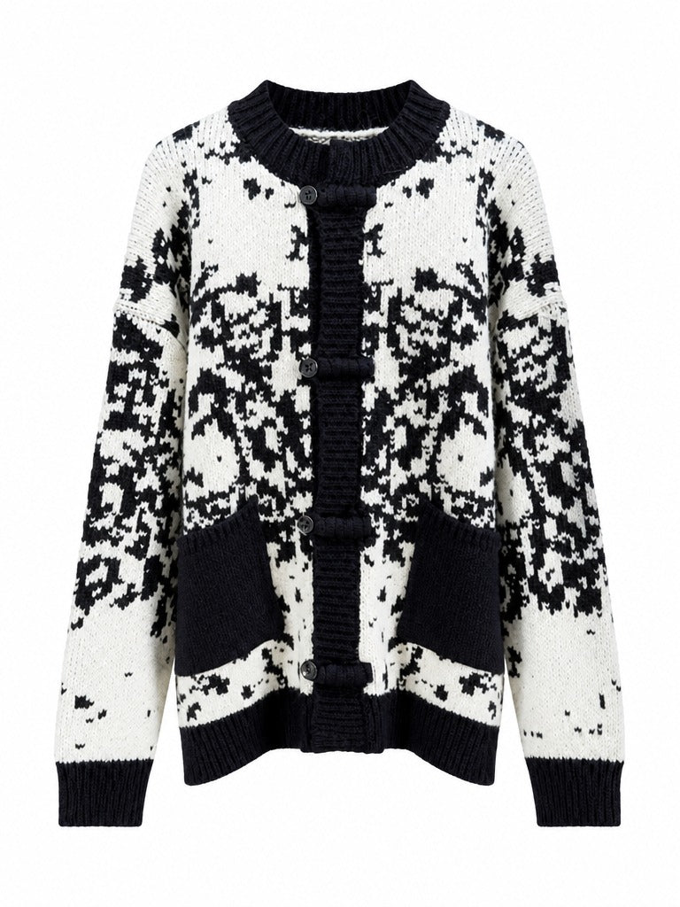 Distinctive Jacquard Knit Cardigan
