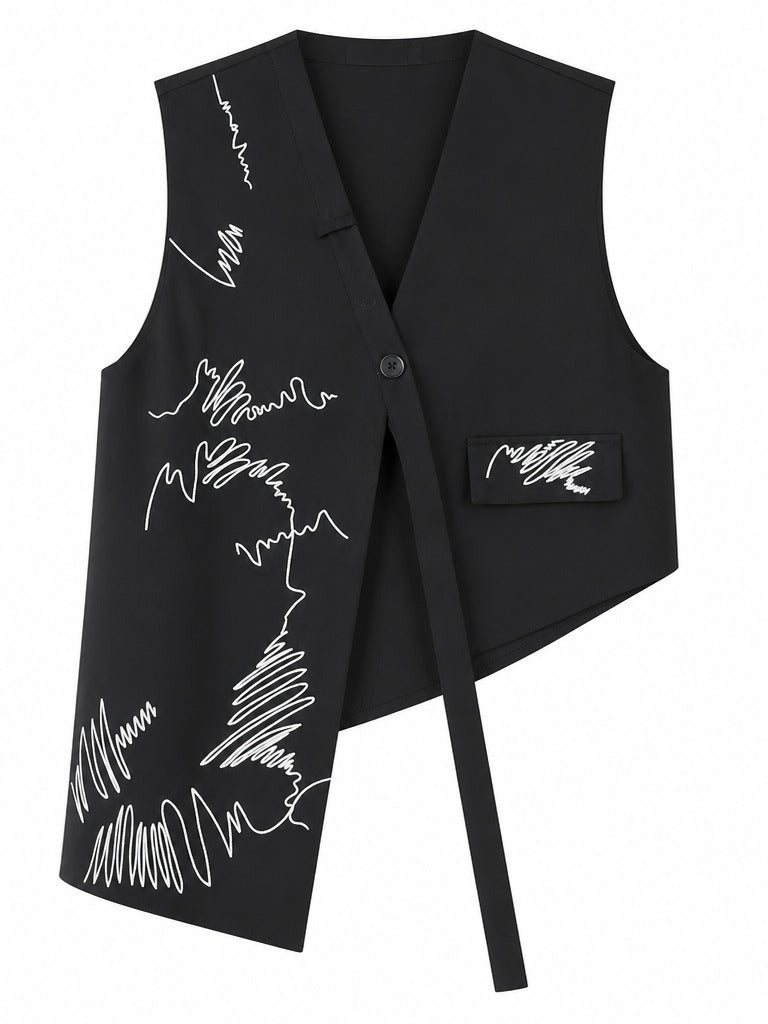 Unique Embroidered Asymmetrical Sleeveless Vest