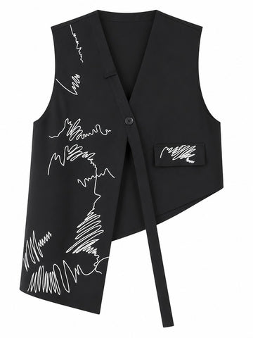 Unique Embroidered Asymmetrical Sleeveless Vest